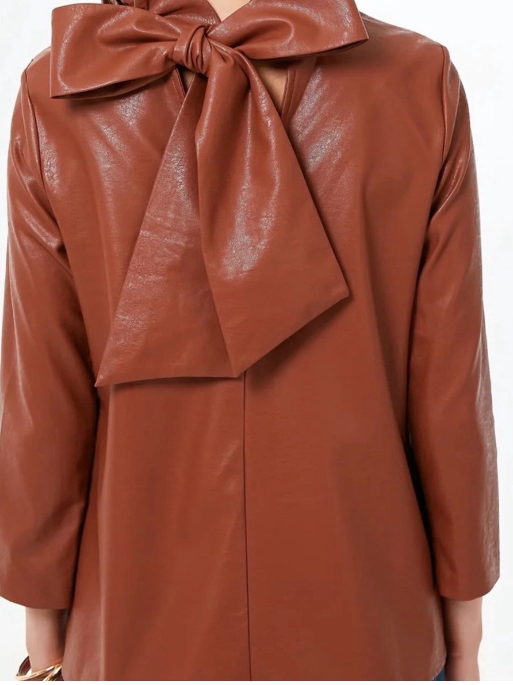 Tuckernuck Cognac Faux Leather Bow Top – Size Medium - Picture 2 of 7